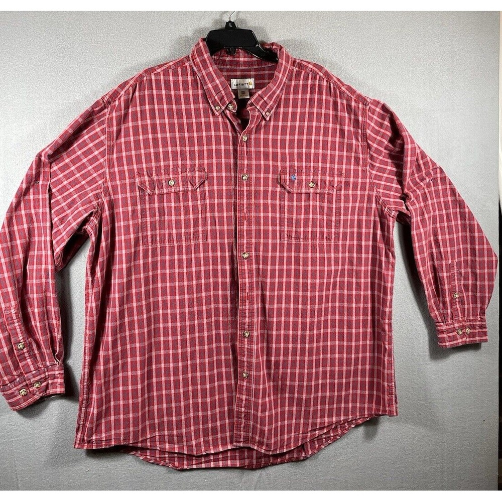 Vintage Carhartt 3XL Shirt Red Plaid Longsleeve - Picture 11 of 11
